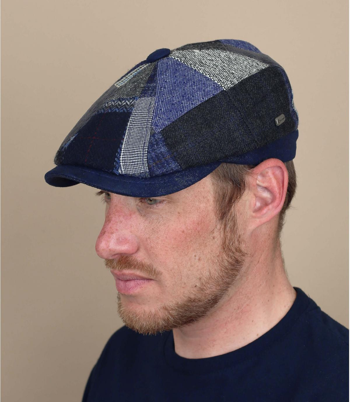 Newsboy Cap Patchwork blau Wolle City Drisse blau